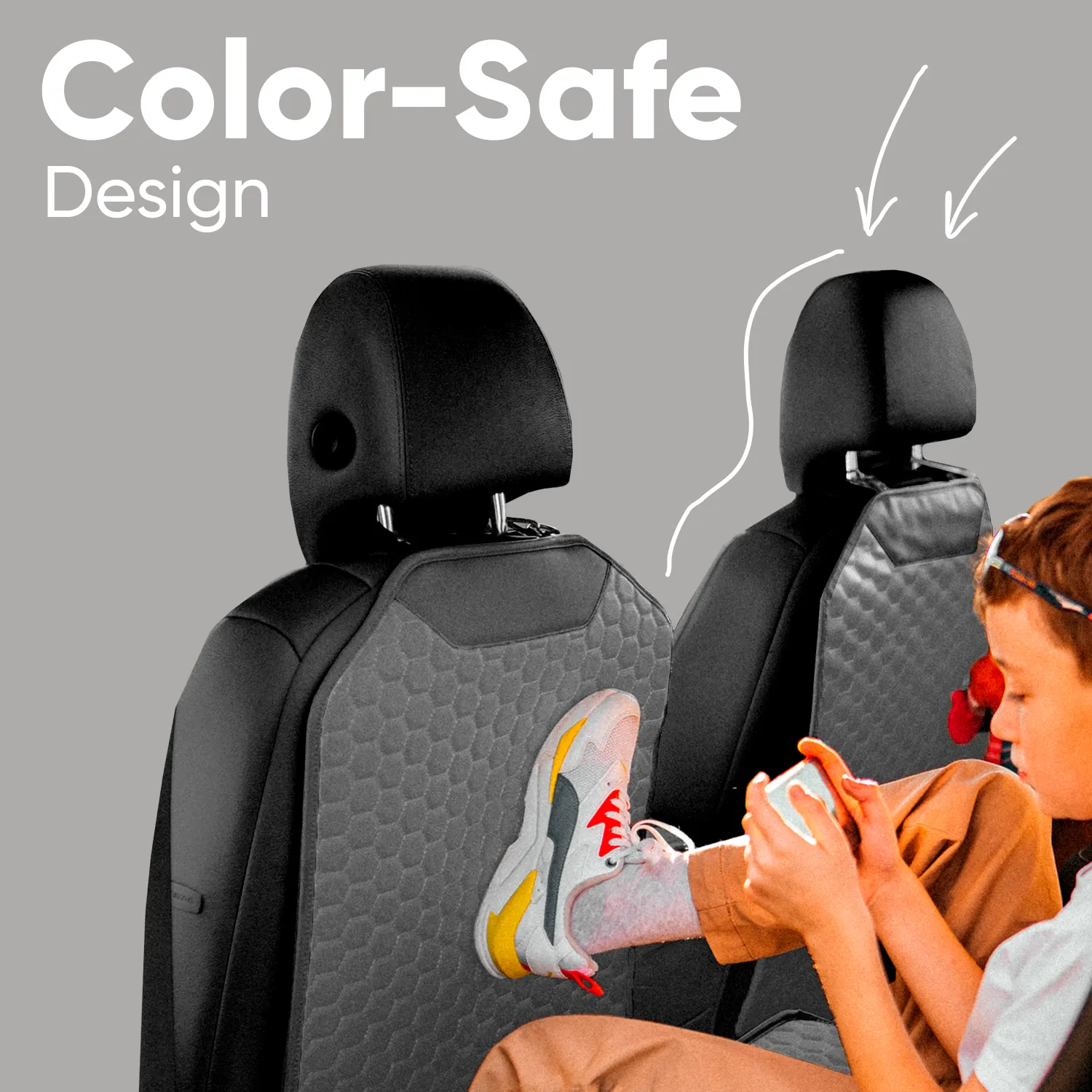 Car Seat Back Protector  |  Gray “Hexy” by Owleys - View 8