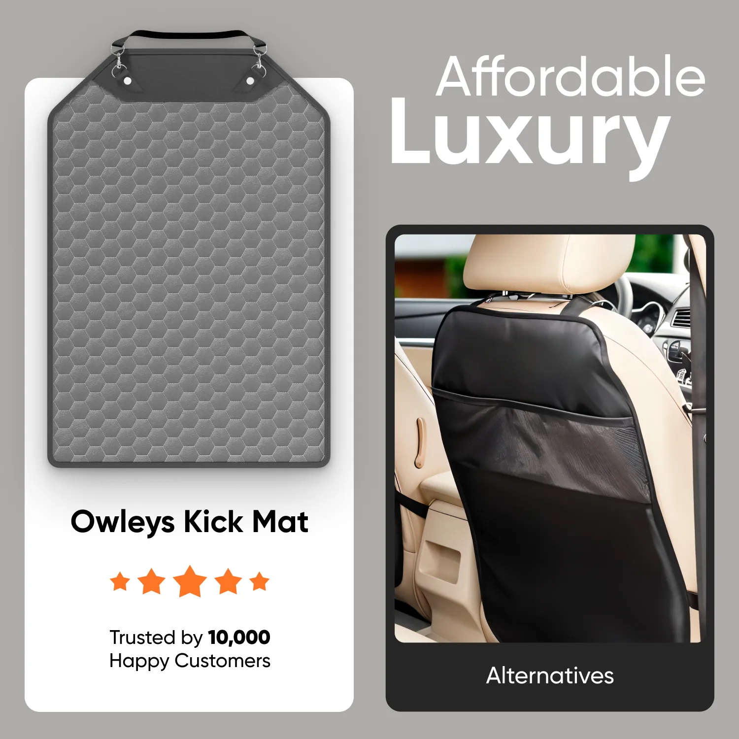 Car Seat Back Protector  |  Gray “Hexy” by Owleys - View 9