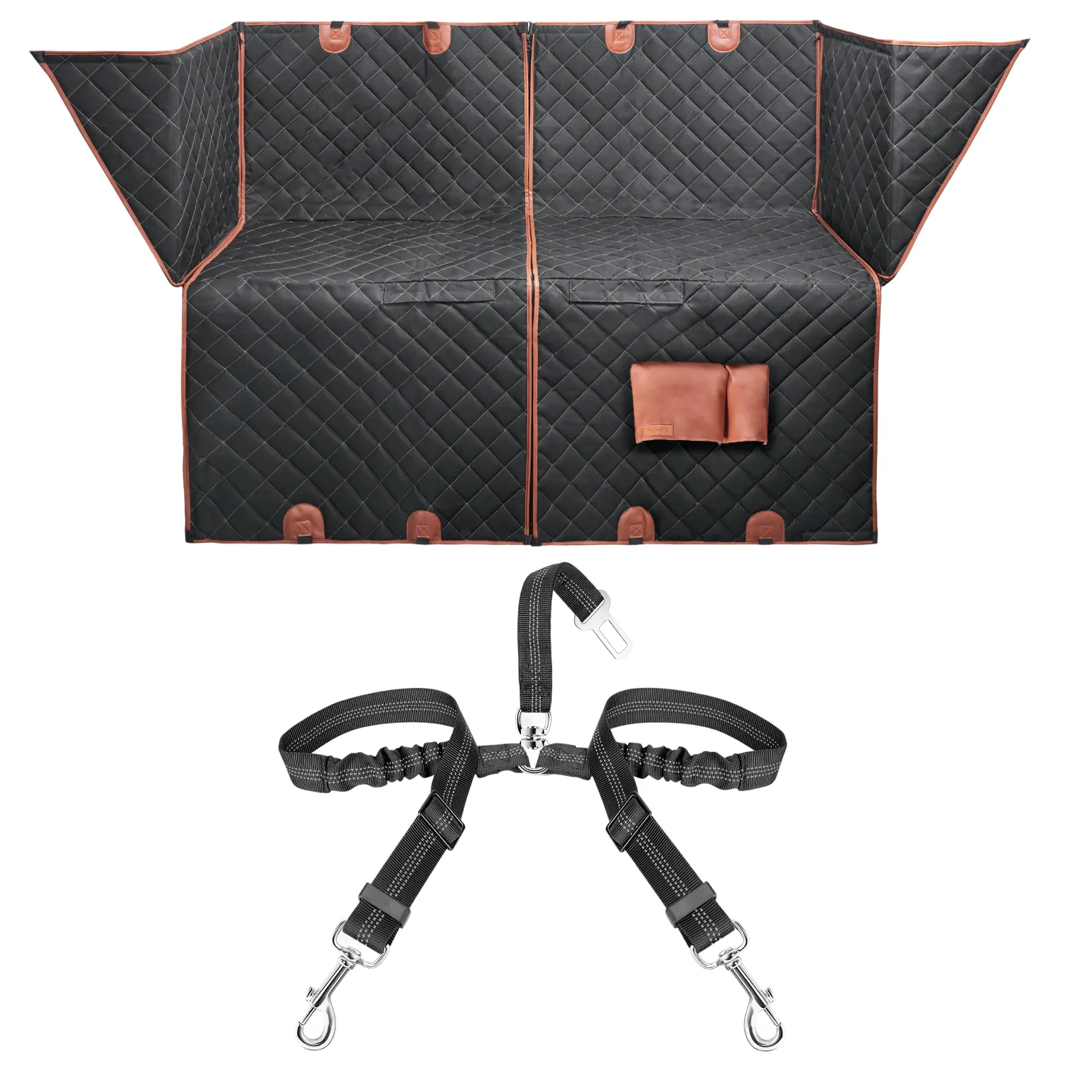 Paw Pal Safety Bundle – Dog Seat Cover & Double Car Seat Belt for 2 Dogs | Owleys