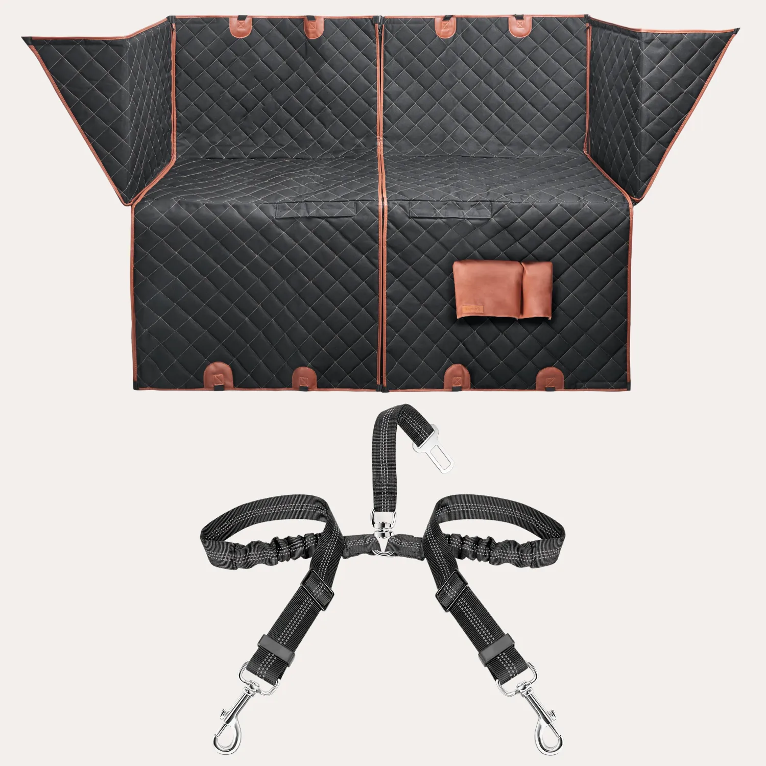 Paw Pal Safety Bundle – Dog Seat Cover & Double Car Seat Belt for 2 Dogs  |  Owleys