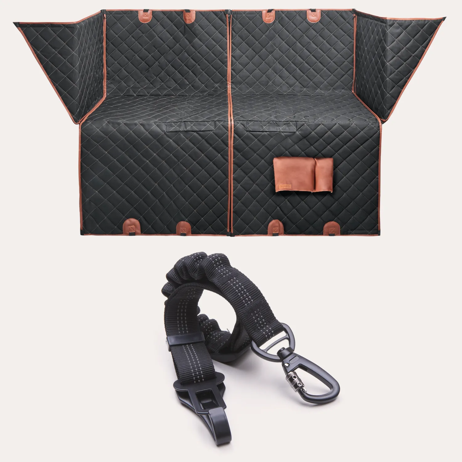 Paw Pal Safety Bundle – Dog Seat Cover & Double Car Seat Belt for 2 Dogs  |  Owleys