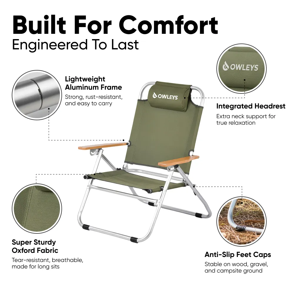 Reclining Aluminum Camp Chair for Deep Outdoor Comfort  |  “Everrest” by Owleys - View 7