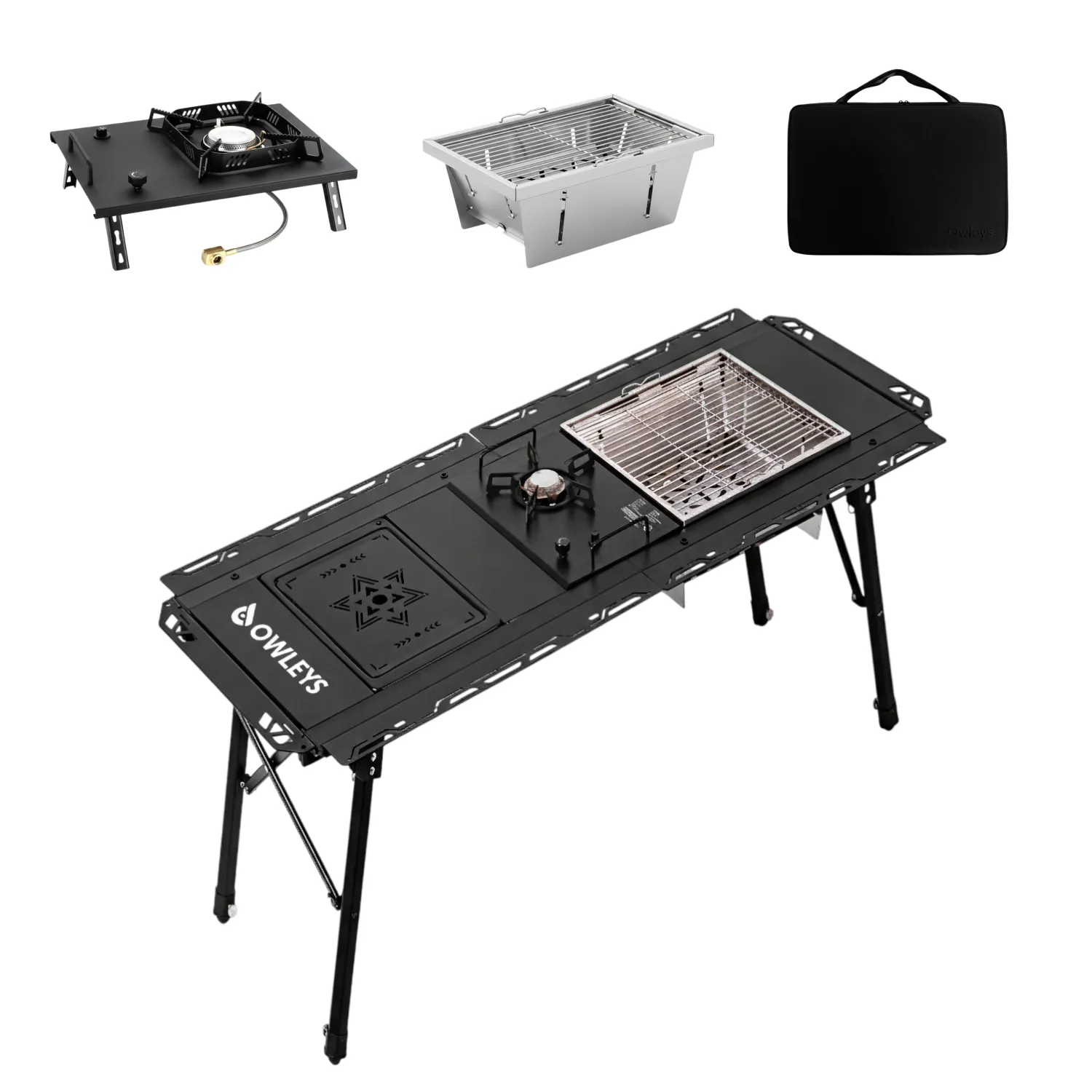 Heavy-Duty IGT Modular Camping Table with Built-In Stove & Grill  |  “Firedeck” by Owleys