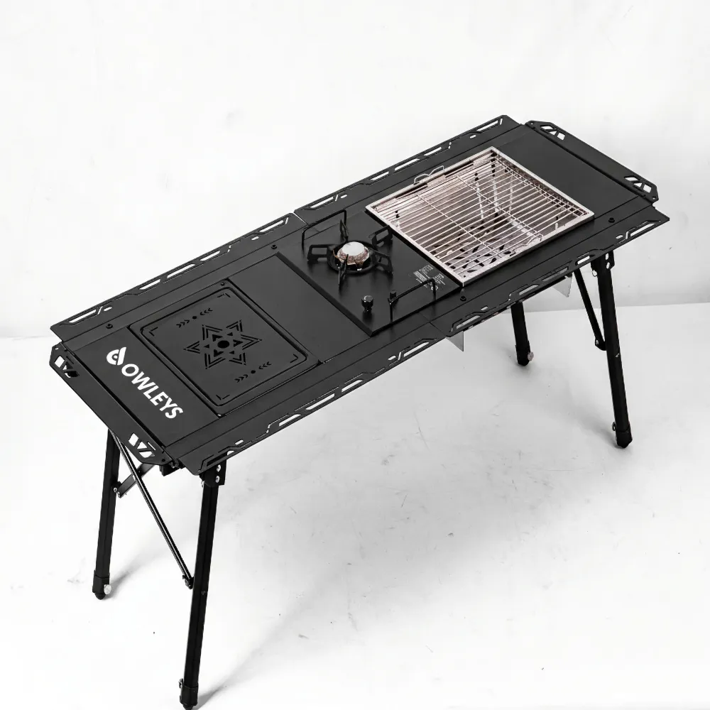 Heavy-Duty IGT Modular Camping Table with Built-In Stove & Grill  |  “Firedeck” by Owleys