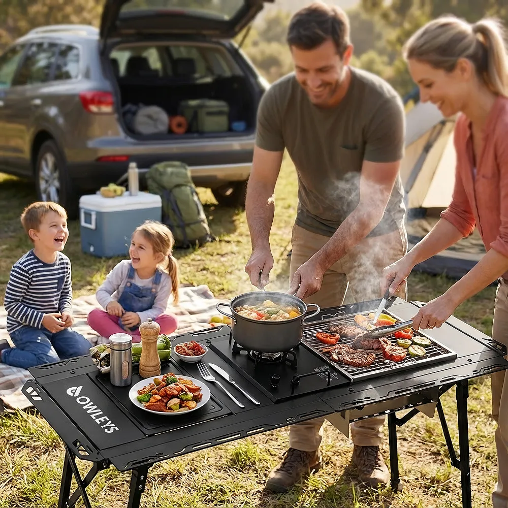 Heavy-Duty IGT Modular Camping Table with Built-In Stove & Grill  |  “Firedeck” by Owleys - View 12