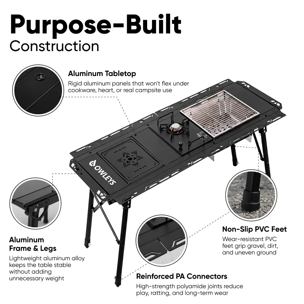 Heavy-Duty IGT Modular Camping Table with Built-In Stove & Grill  |  “Firedeck” by Owleys - View 6
