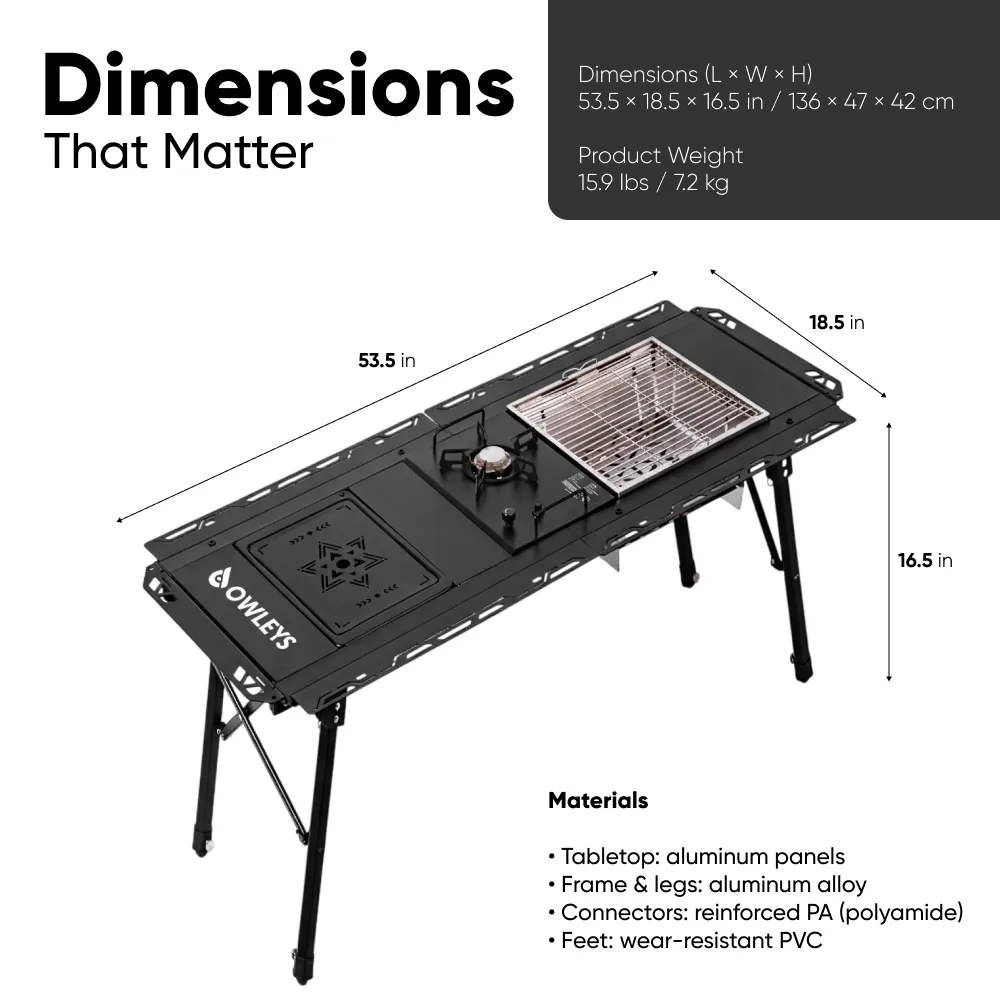Heavy-Duty IGT Modular Camping Table with Built-In Stove & Grill  |  “Firedeck” by Owleys - View 4