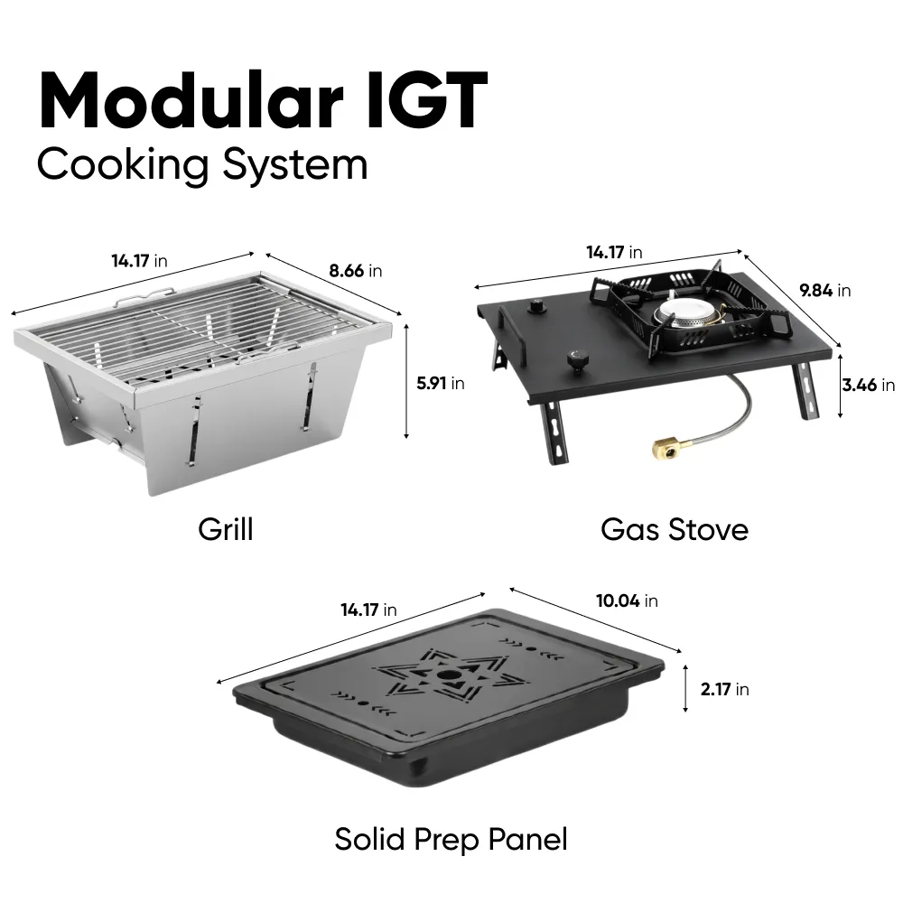 Heavy-Duty IGT Modular Camping Table with Built-In Stove & Grill  |  “Firedeck” by Owleys - View 2
