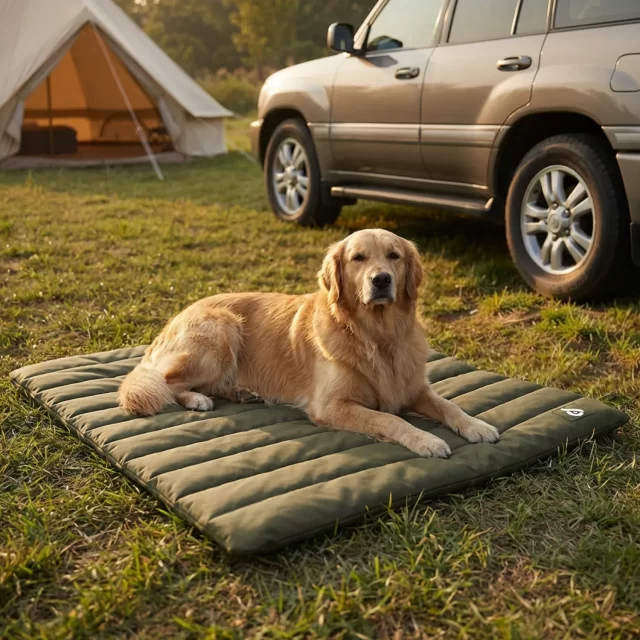 Waterproof Portable Roll-Up Dog Mat  |  Green “Basecamp” by Owleys