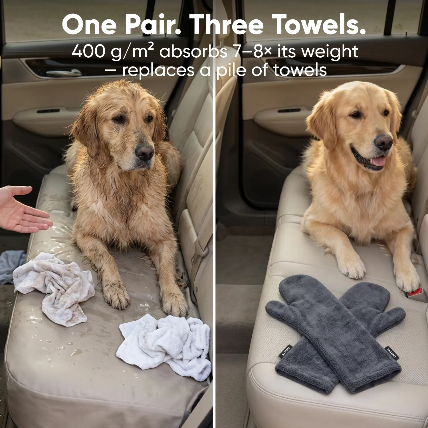 Premium Microfiber Dog Drying Mitts  |  “Nuzzle” by Owleys - View 3