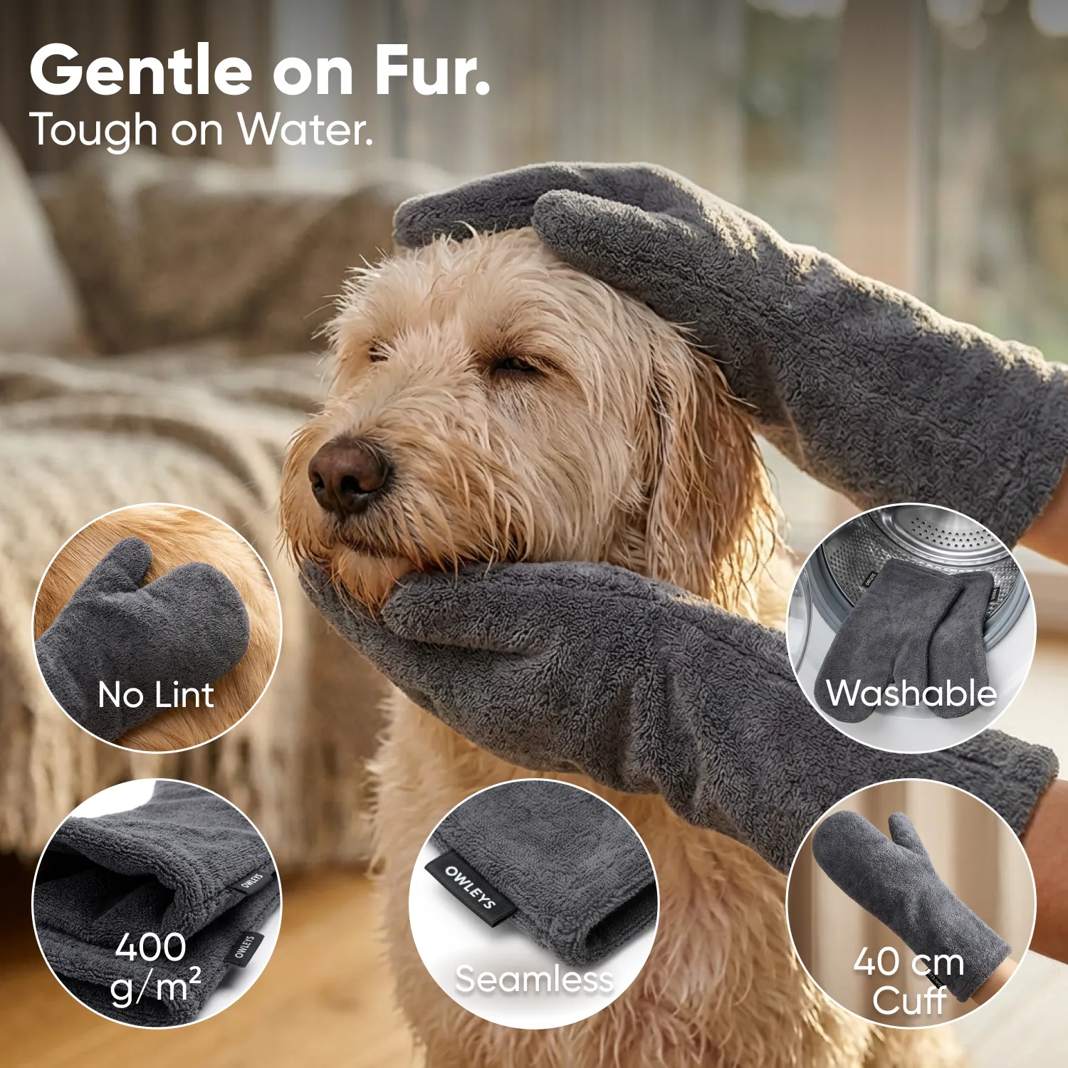 Premium Microfiber Dog Drying Mitts  |  “Nuzzle” by Owleys - View 5