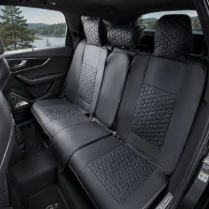 Audi Q7 Seat Covers – Back Seat Custom Fit, Premium Eco-Leather (Black)  |  Owleys
