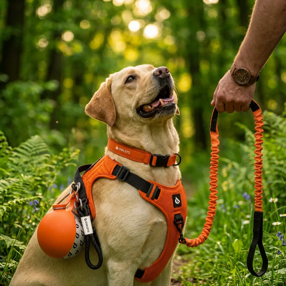 Owleys Dog Walk Set — Harness, Collar, Leash & Bottle