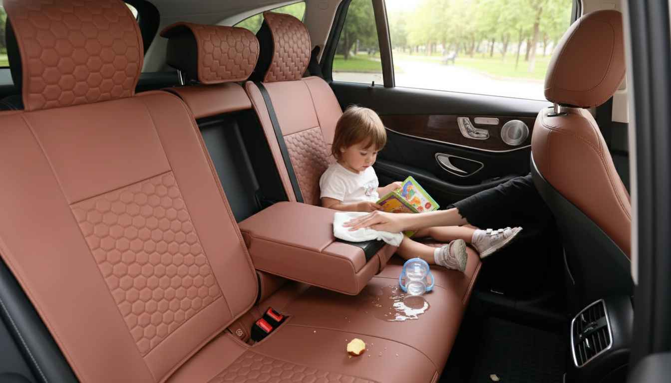 Brown Harlow Eco-Leather Rear Seat Covers: Wipe-Clean