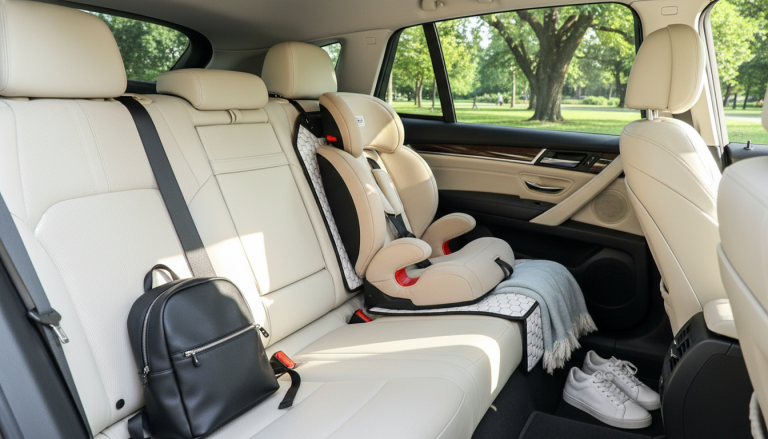 White Hexy Car Seat Protector Mat for Light Interiors