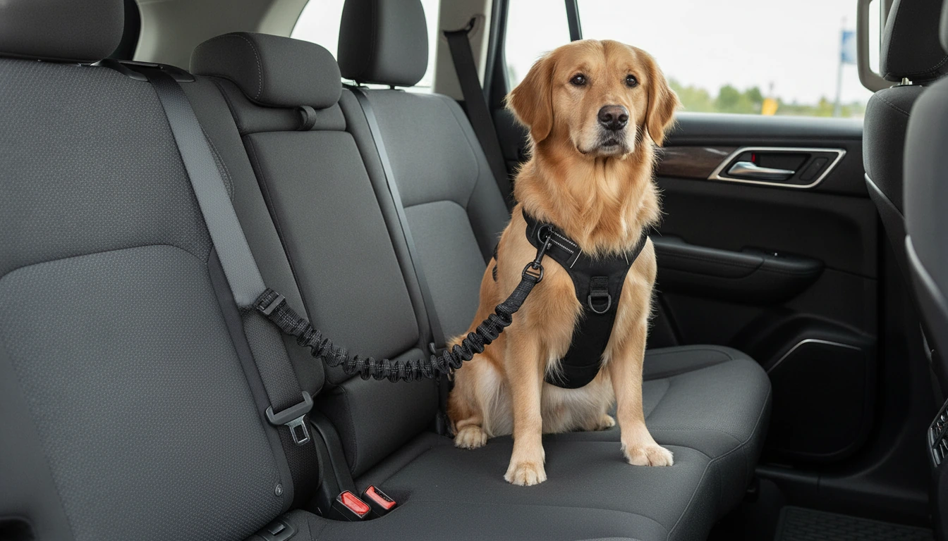 Dog Car Seat Belt arranged inside a clean car interior