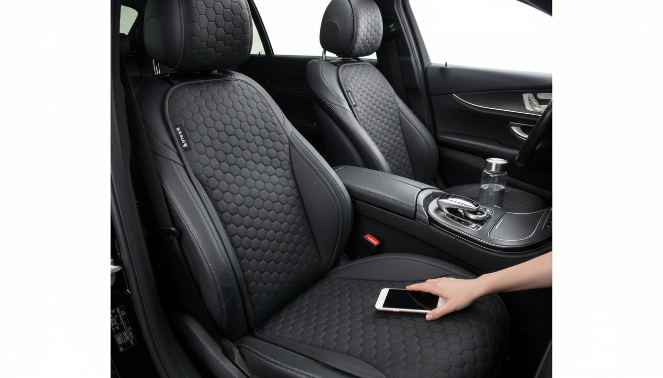 Breathable Front Car Seat Covers | “AirLux” arranged inside a clean car interior
