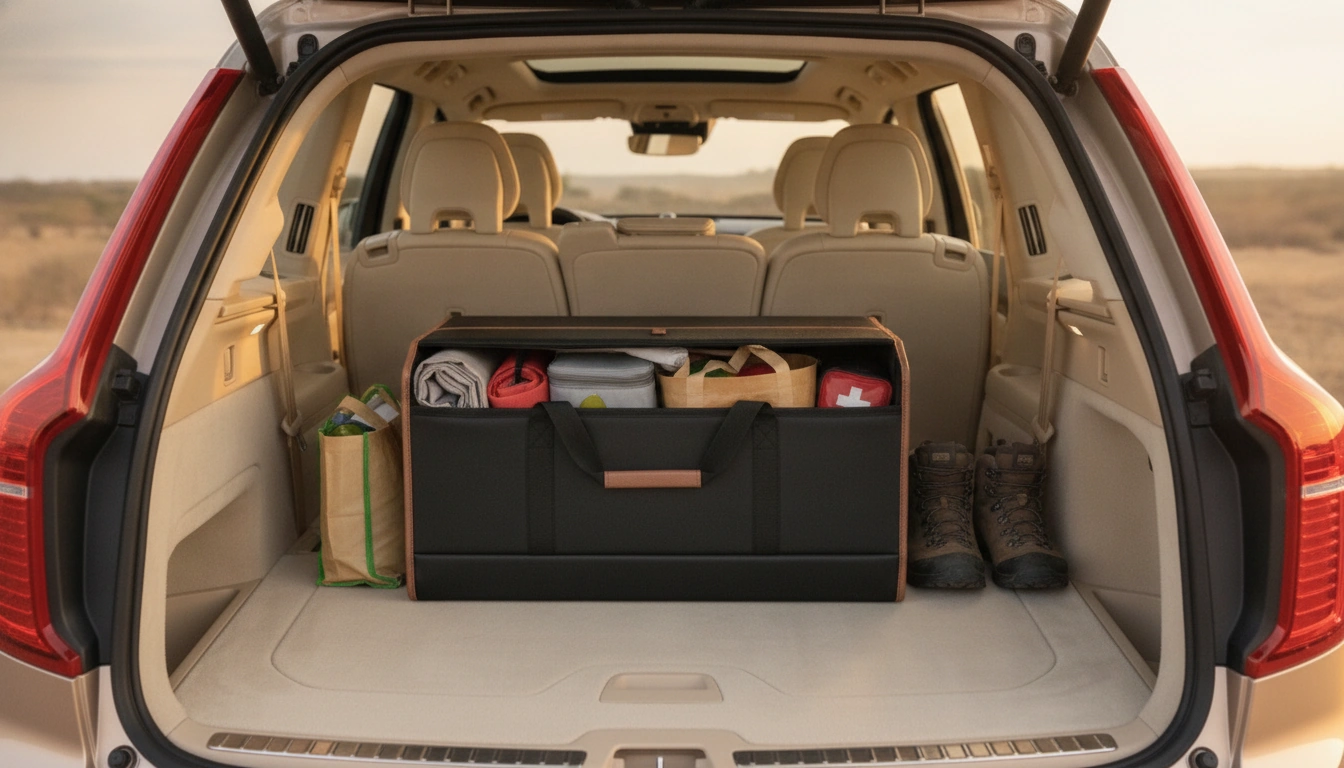 Collapsible Trunk Organizer 80L | “Stoway” arranged inside a clean car interior