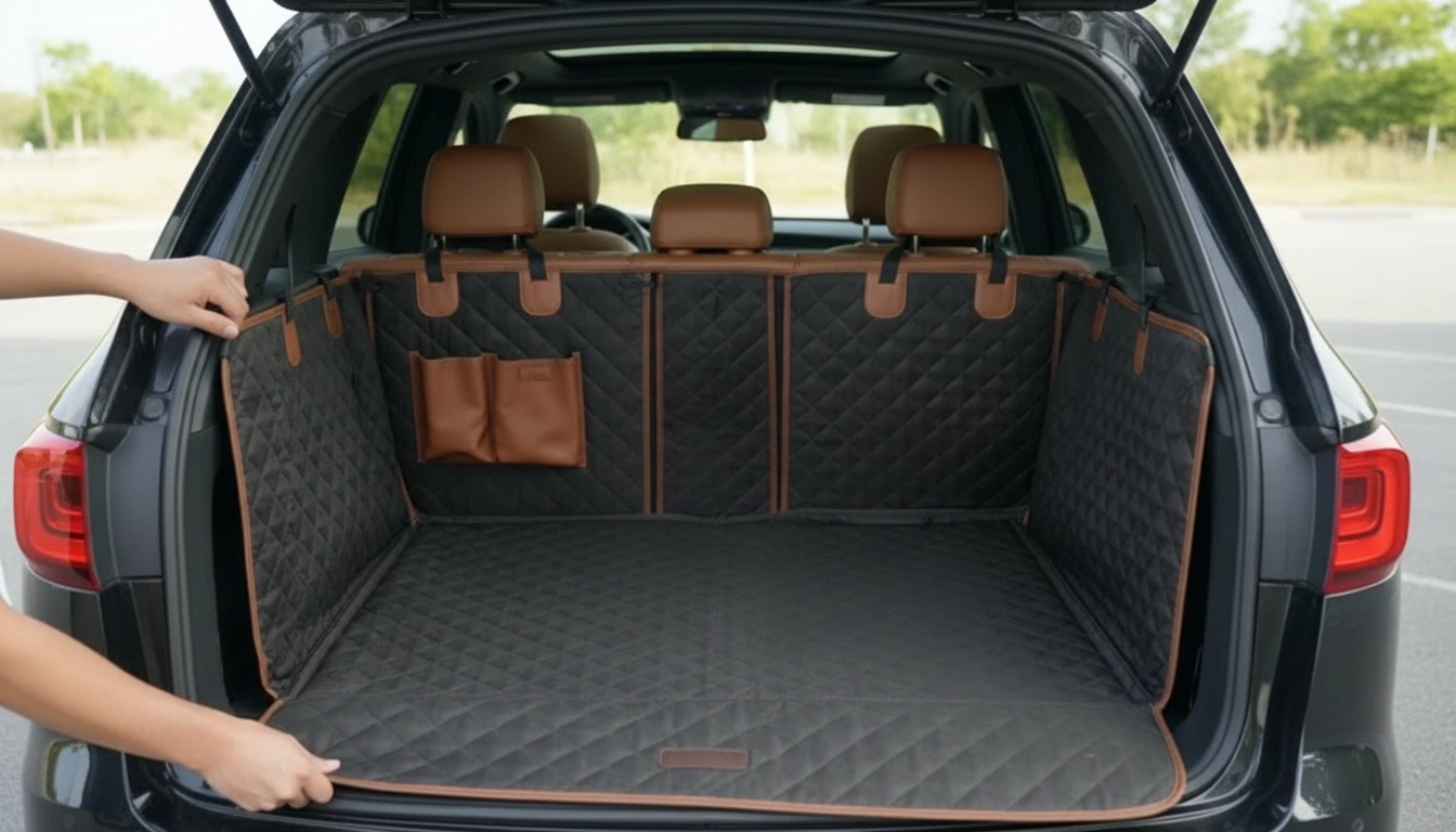 Dog Cargo Liner with Heavy-Duty Quilting | “MudLock” setup detail inside a tidy vehicle