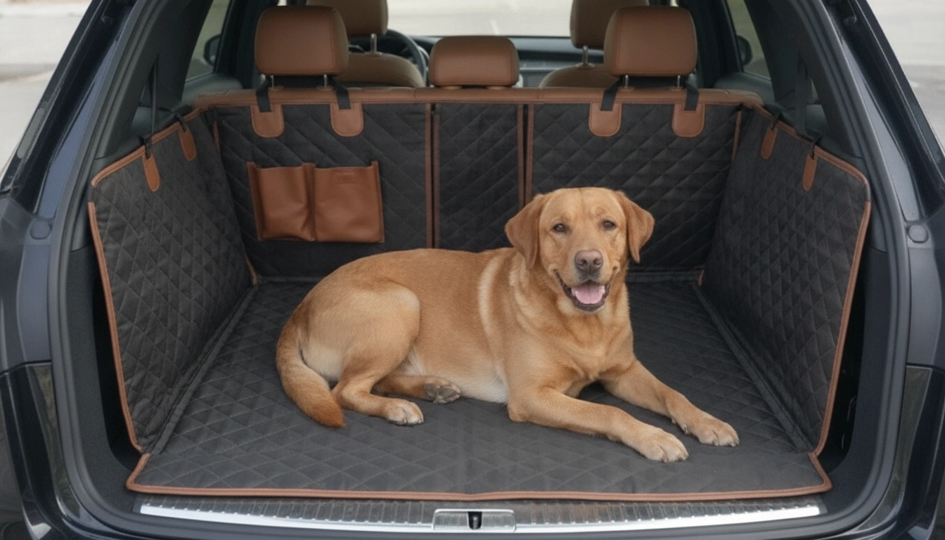 Dog Cargo Liner with Heavy-Duty Quilting arranged inside a clean car interior