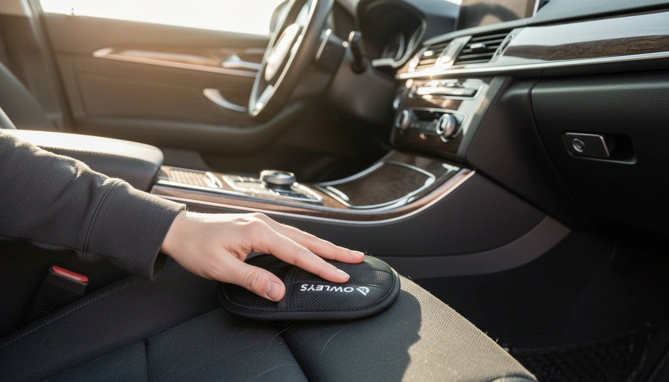 Electrostatic Pet Hair Removal Glove | “Swooper” arranged inside a clean car interior