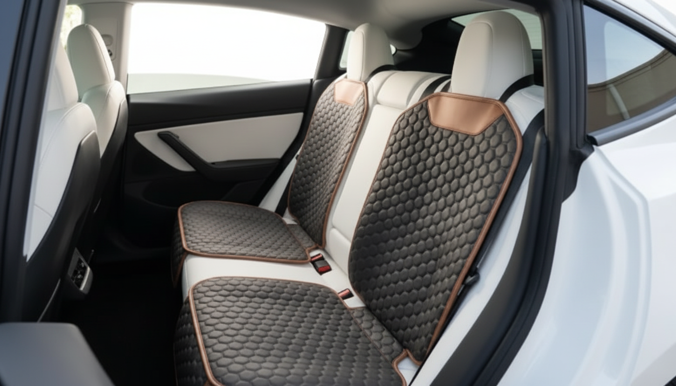 Tesla Model Y Child Seat Protector | “Hexy” arranged inside a clean car interior