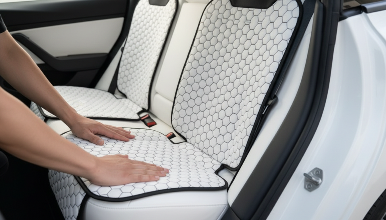 Watch the Tesla White Seat Protector | White “Hexy” product video