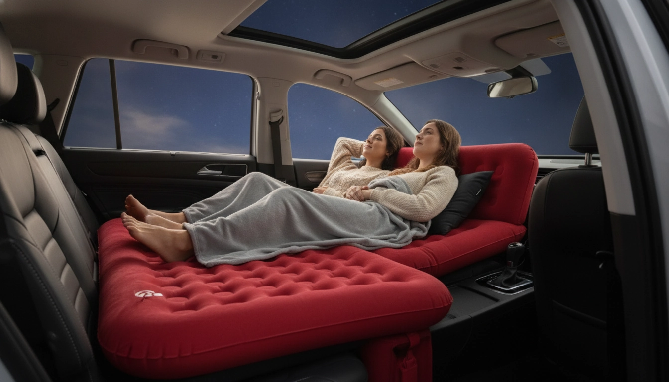 Tri-Fold Inflatable Car Air Bed | “Stargazer” arranged inside a clean car interior