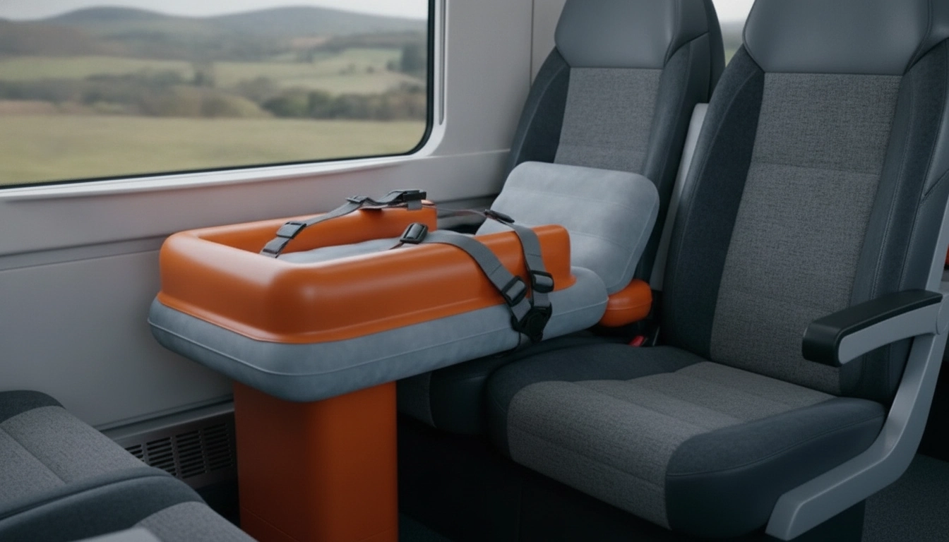 Toddler Travel Bed installed across train window seats