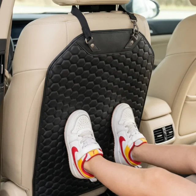 Car Seat Back Protector  |  Black “Hexy” by Owleys