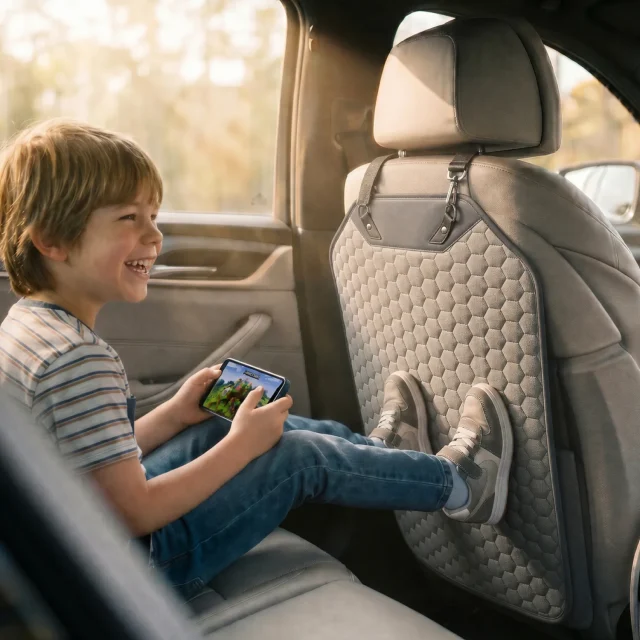 Car Seat Back Protector  |  Gray “Hexy” by Owleys